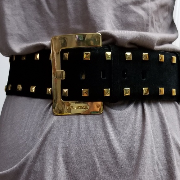 Vintage Belt Black Suede Jewled Studded Wide Belt Studded Medium